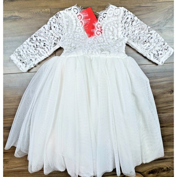 2Bunnies Girl's Long Sleeve Lace Top Tulle Maxi Dress, White, 12months NWT - Picture 4 of 7